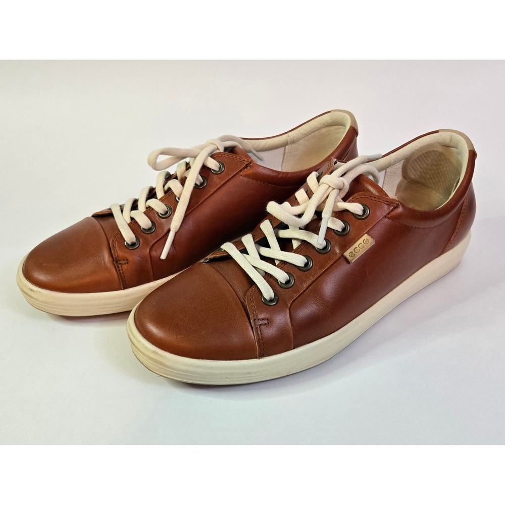 ECCO Soft 7 Women's 38 US 7-7.5 Cognac Brown Leather Lace Up Sneakers